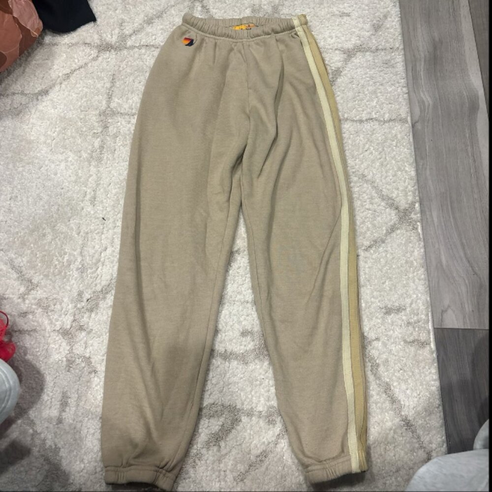 AVIATOR NATION 5 STRIPE SWEATPANTS SAND / TAN SMALL